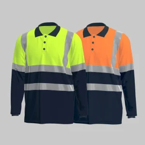 Quick-drying hi-vis color-blocked long-sleeved POLO suit