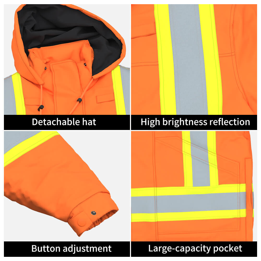 Hi-Vis Fluorescent Winter Coat (detachable hood padded coat)